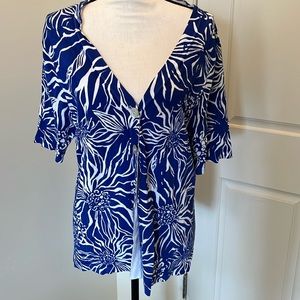Chico’s Royal Blue White Floral Cardigan 3